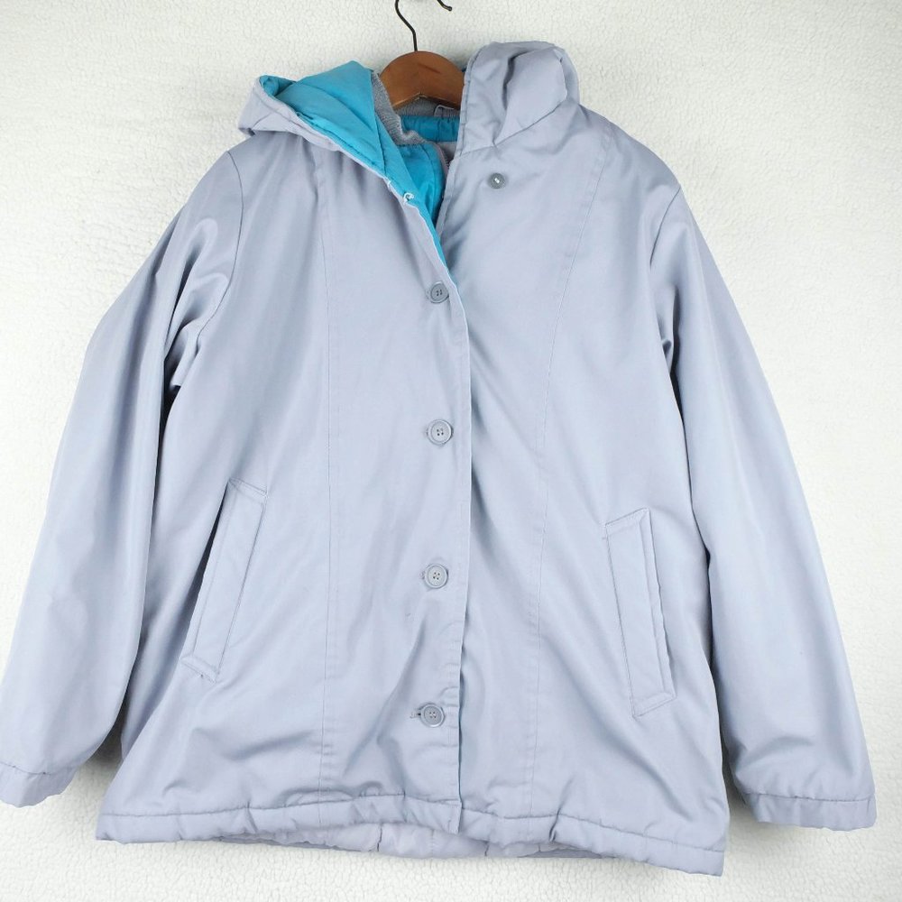 Vintage London Fog Winter Jacket Womens 12 M Gray Button Up Full Zip Hooded 80s